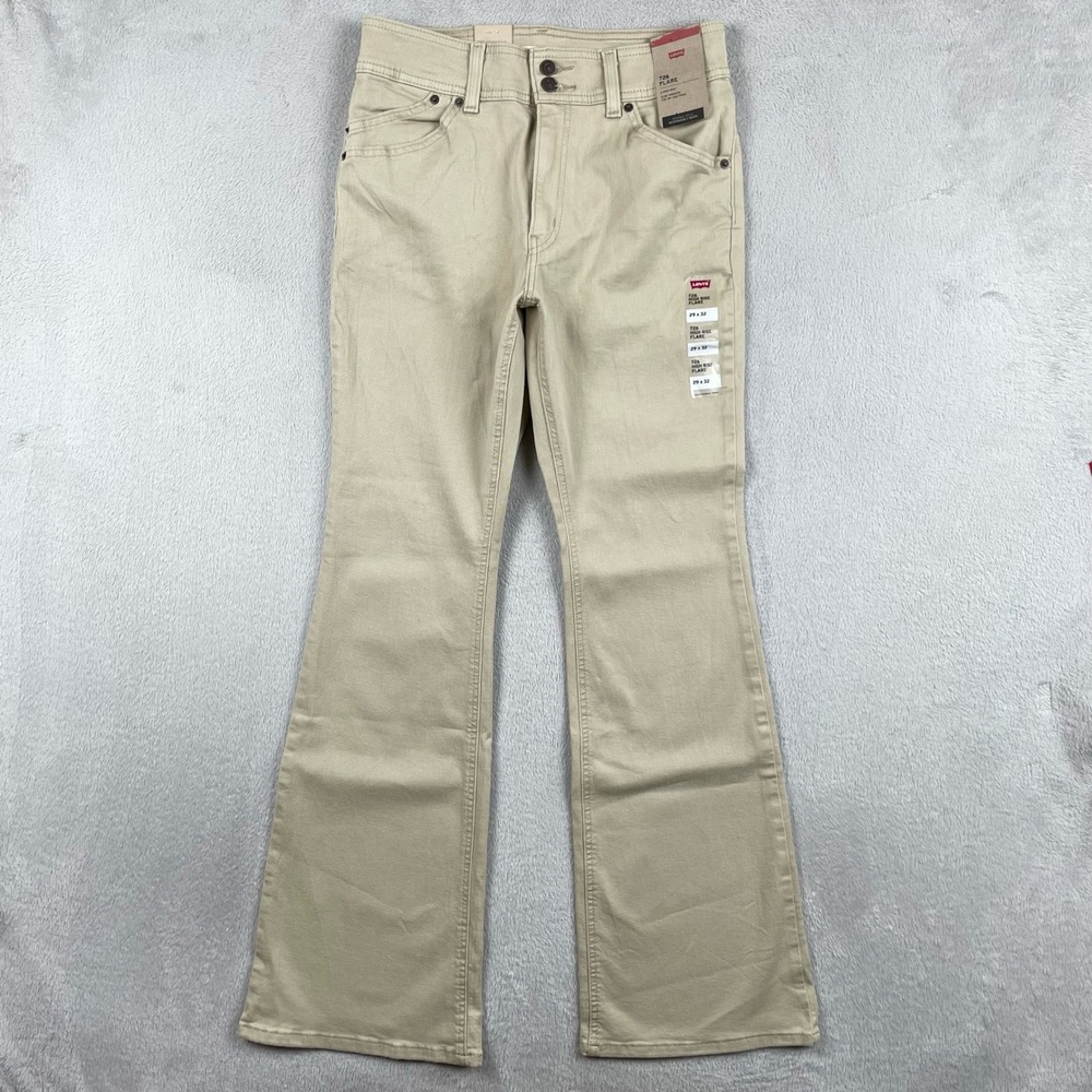 New Levis 726 High Rise Flare Jean Women 29x32 Beige Khaki Stretch Retro Western